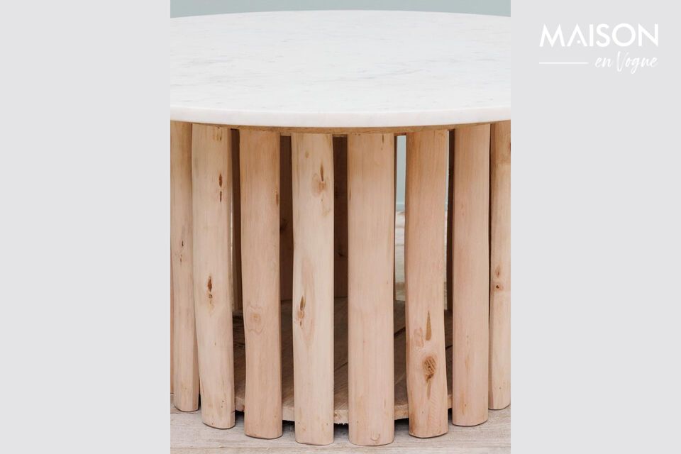 Discover timeless elegance and robust functionality with our beige eucalyptus coffee table