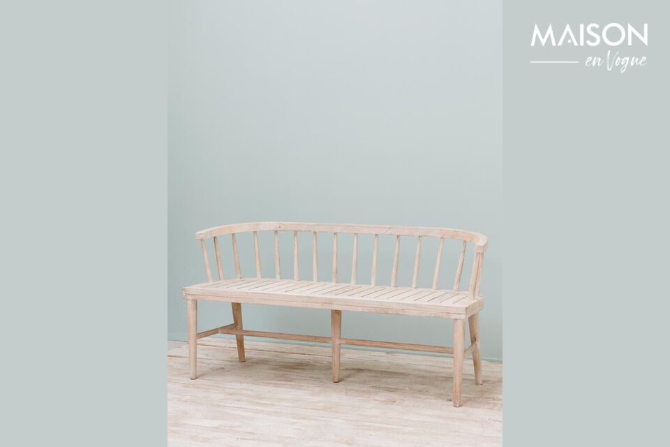 Add a warm touch with this wooden bench.