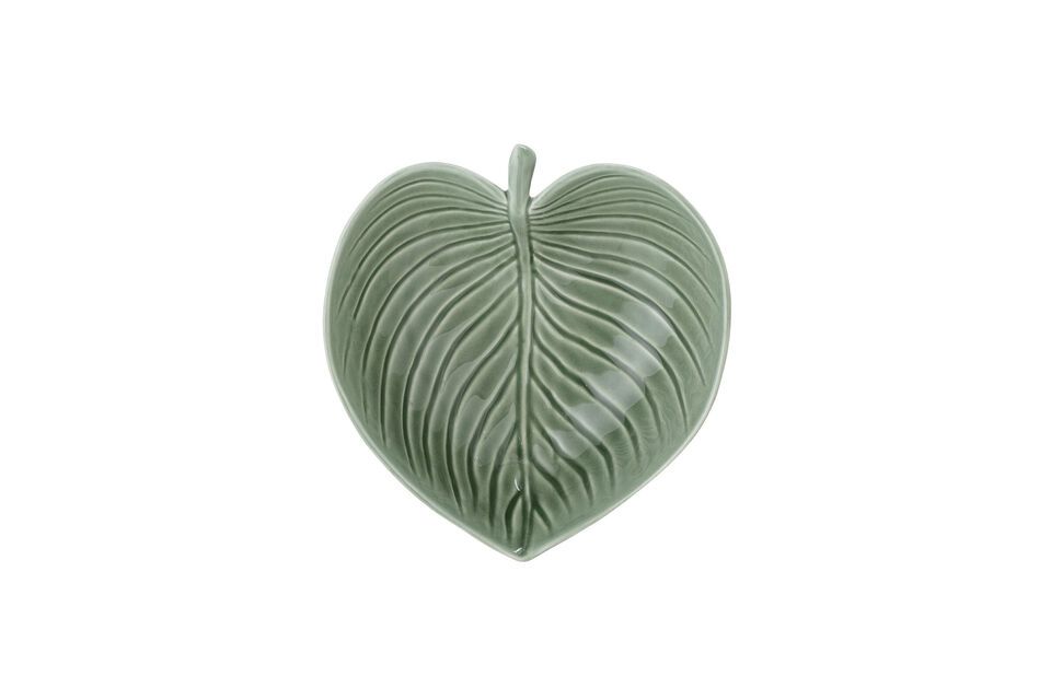 Its deep green hue and leaf-inspired shape bring a touch of nature to your table