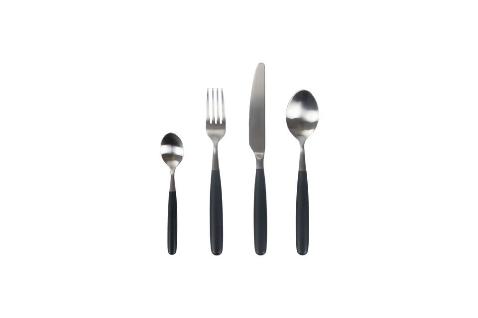 Set of 16 Renoir black stainless steel flatware sets Pomax