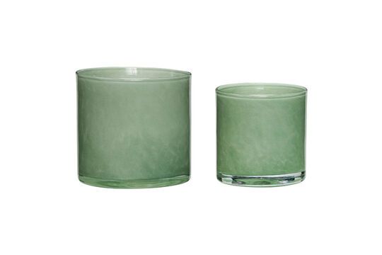 Set of 2 Akin green glass candleholders Clipped