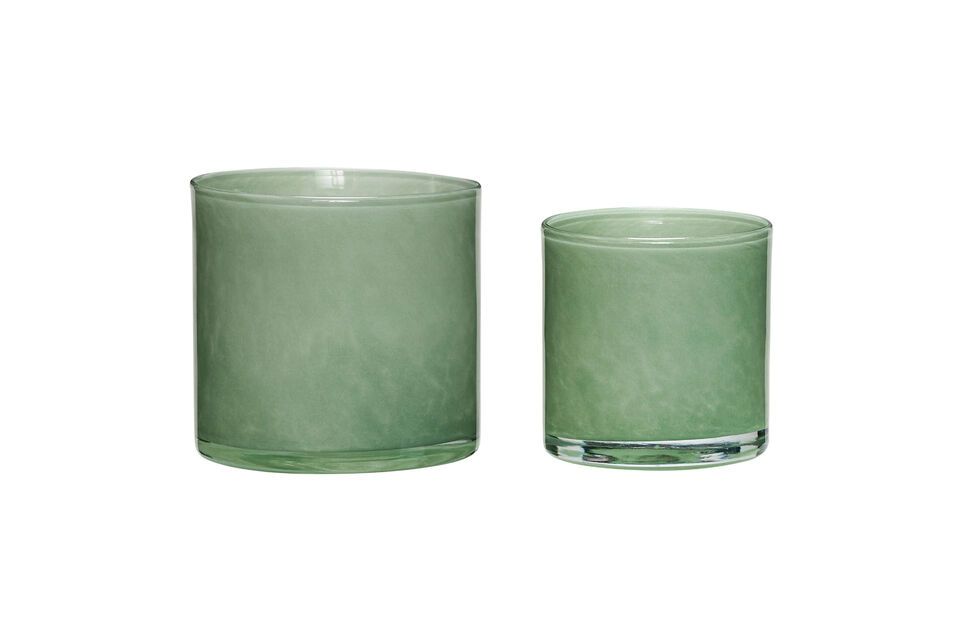 Set of 2 Akin green glass candleholders Hübsch