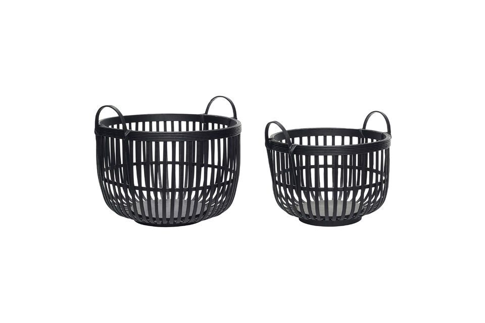 Set of 2 Alchemy black bamboo baskets Hübsch