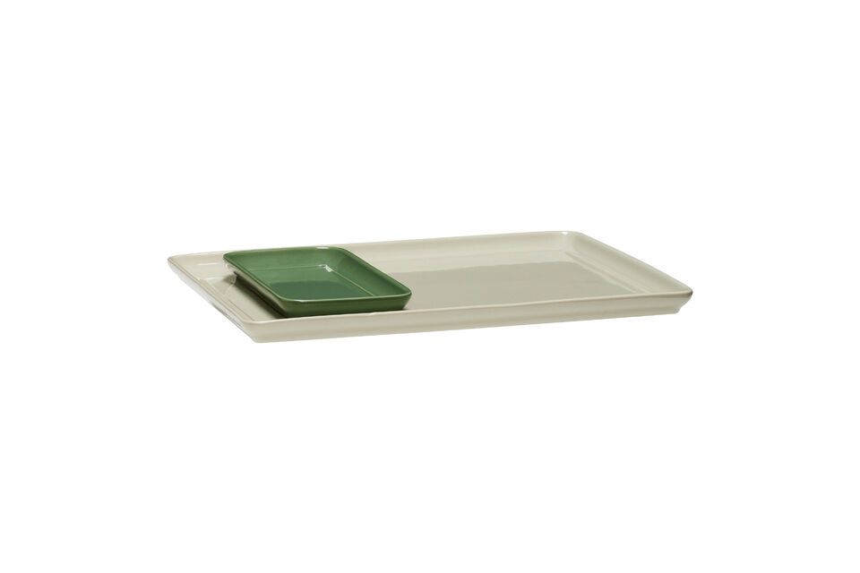 Set of 2 Amare green ceramic trays Hübsch