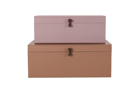 Set of 2 beige and pink Metal tins Clipped