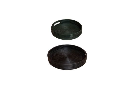 Set of 2 black and green rattan trays Black Clipped