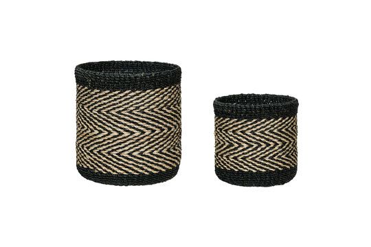 Set of 2 black Criss natural fiber baskets Clipped