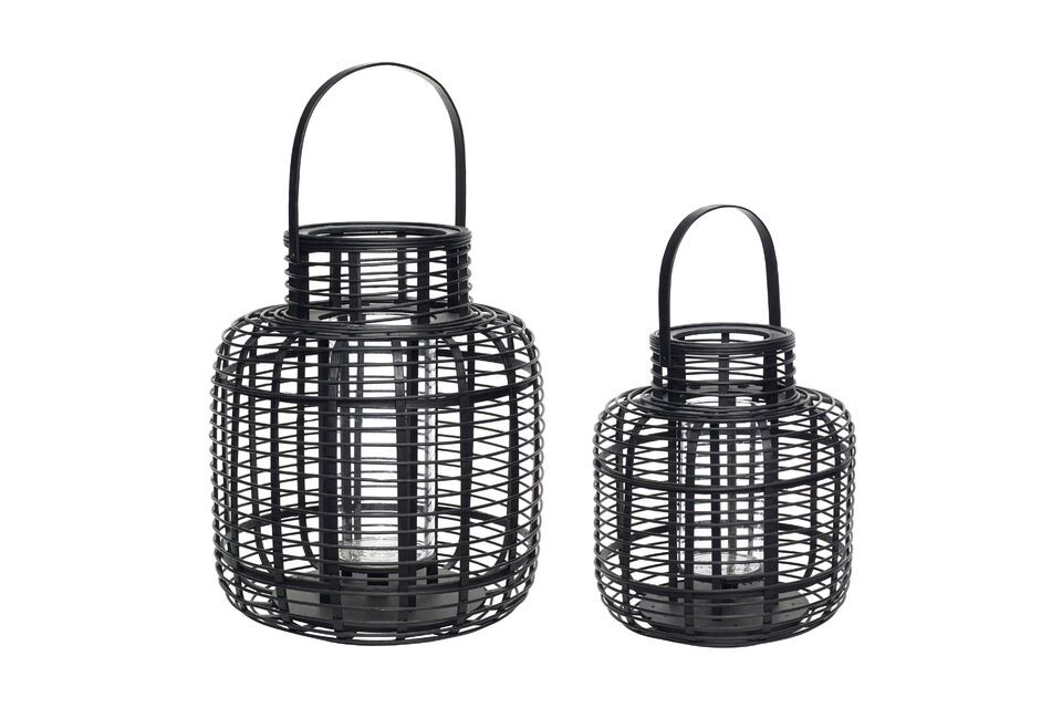 Set of 2 black Reservoir bamboo lanterns Hübsch