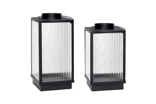 Set of 2 black Ripple glass lanterns