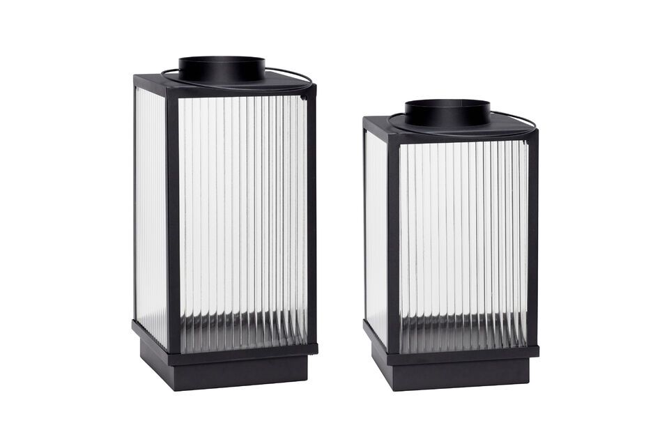 The Ripple set of 2 black glass lanterns brings a touch of elegance and mystery to any space