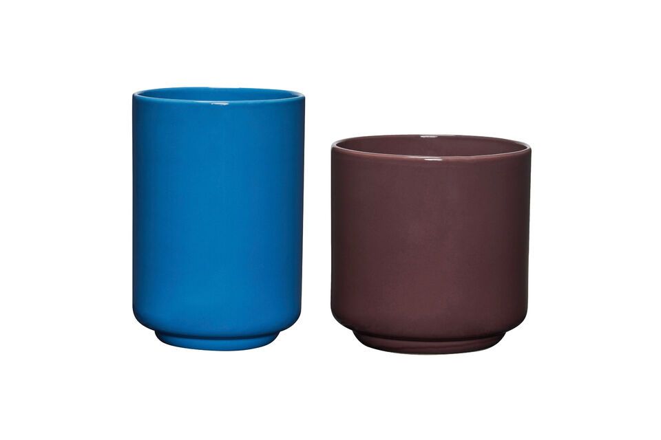 The Deux set of 2 pot covers in blue and brown offers an aesthetic and practical storage solution