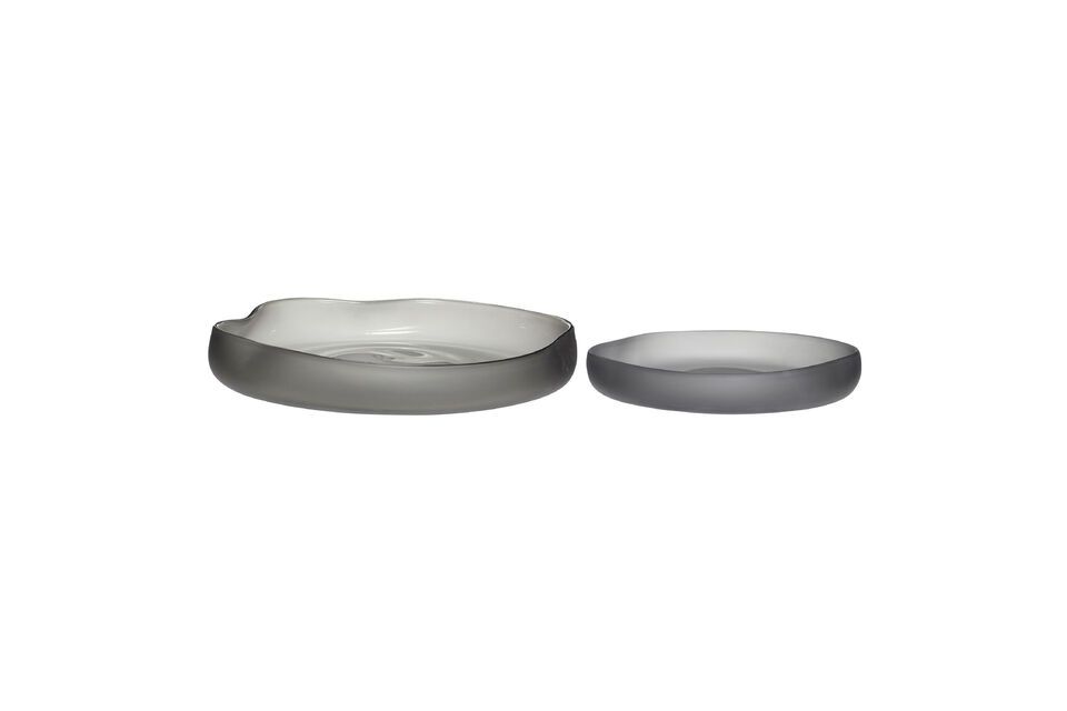 Set of 2 Bow smoked grey glass plates Hübsch