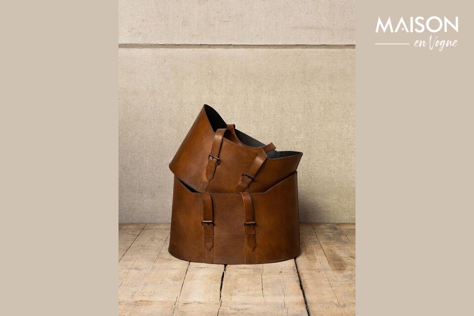 Discover subtle elegance and exceptional functionality with our set of two brown leather baskets