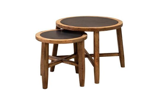 Set of 2 Cap dark wood side tables Clipped