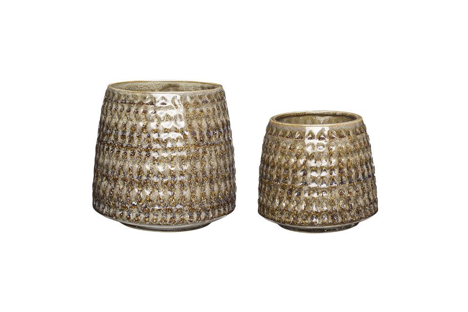 Set of 2 Capri beige ceramic planters Hübsch