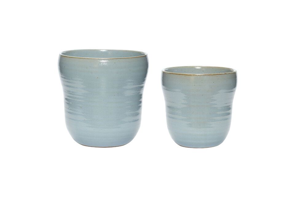 Set of 2 Care blue ceramic planters Hübsch