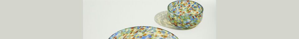 Material Details Set of 2 Confetti multicolored glass bowls