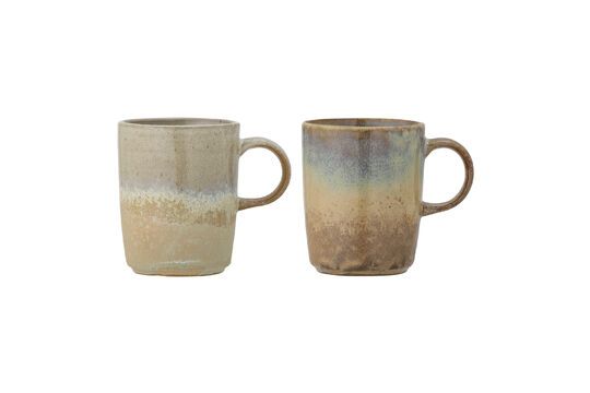 Set of 2 Dahlia brown stoneware mugs Clipped