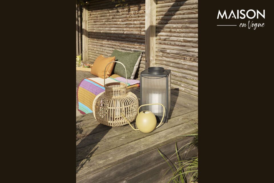 Handcrafted from bamboo and glass, these lanterns evoke a natural, serene style