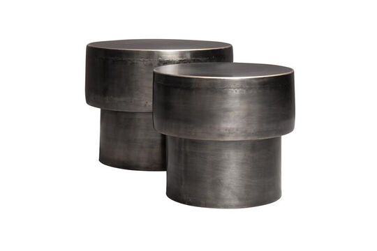 Set of 2 Drum black metal side tables Clipped