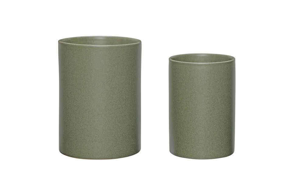 Set of 2 Edna dark green ceramic planters Hübsch