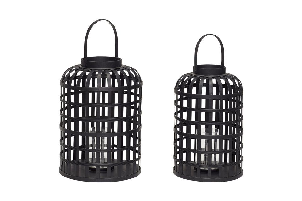 Set of 2 Grid black bamboo lanterns - 5