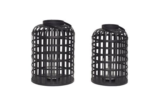 Set of 2 Grid black bamboo lanterns