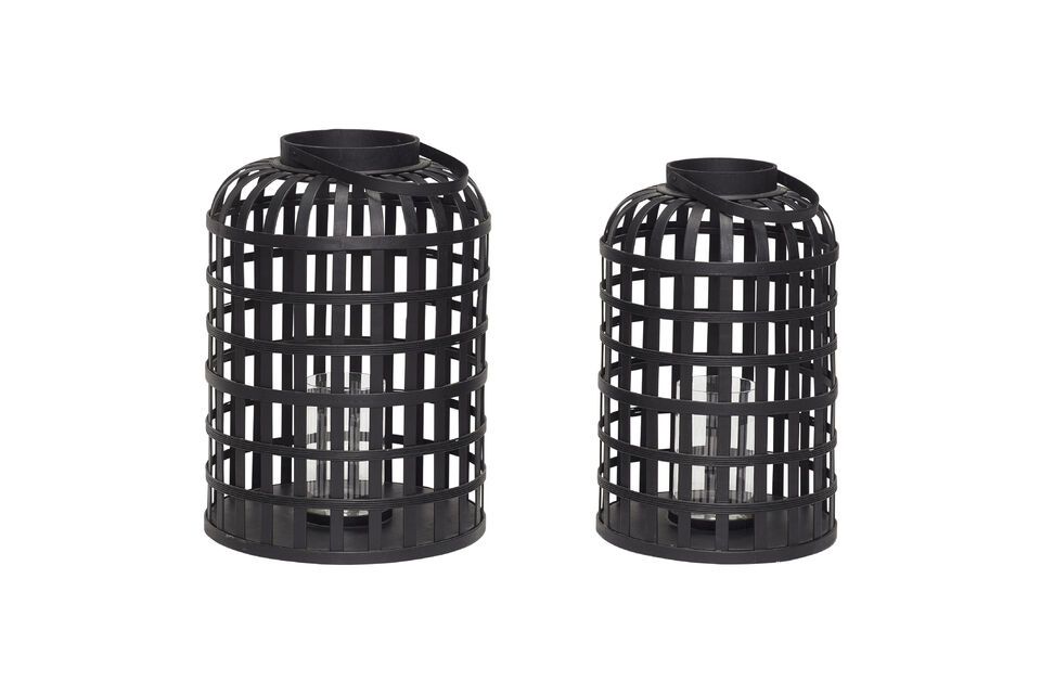 Set of 2 Grid black bamboo lanterns Hübsch