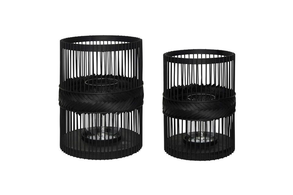 Set of 2 Hexa black bamboo lanterns Hübsch