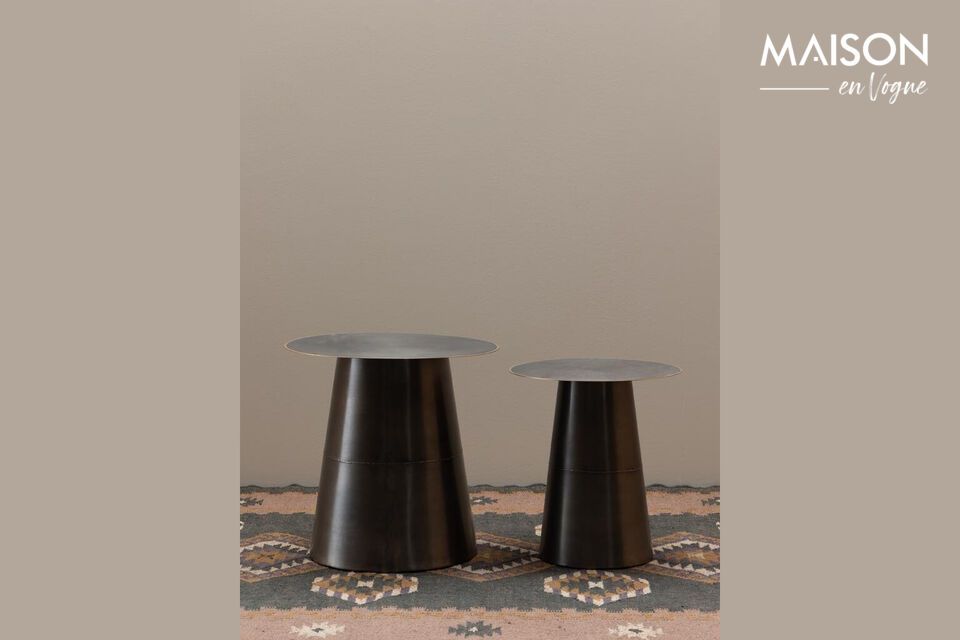 Black metal side tables, versatile and elegant.