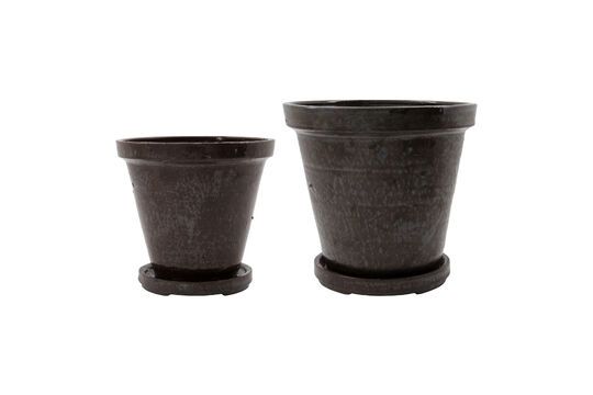 Set of 2 large Flower brown stoneware planters Clipped