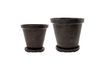 Miniature Set of 2 large Flower brown stoneware planters 1