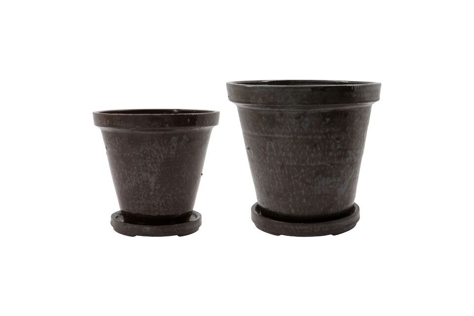 Set of 2 large Flower brown stoneware planters House Doctor