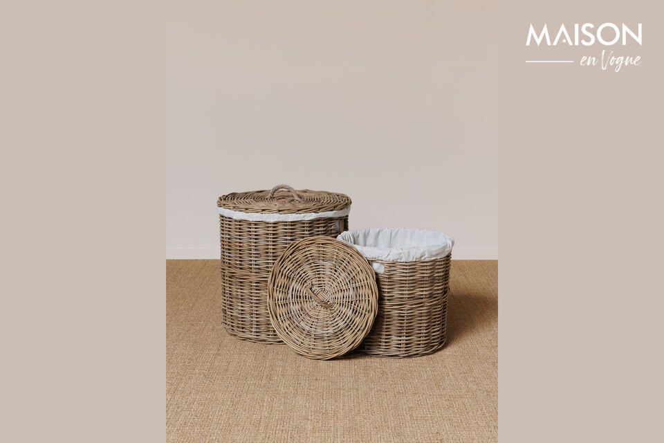 Set of 2 large grey rattan baskets Linen Chehoma