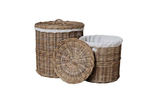 Set of 2 large grey rattan baskets Linen Clipped