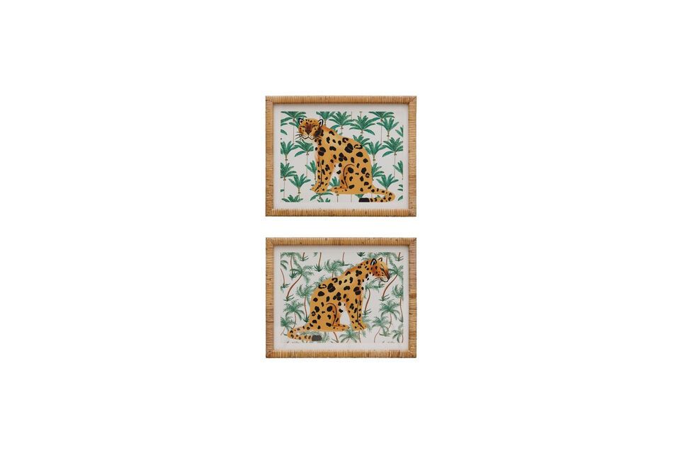 Set of 2 Leopards light wood frames Chehoma