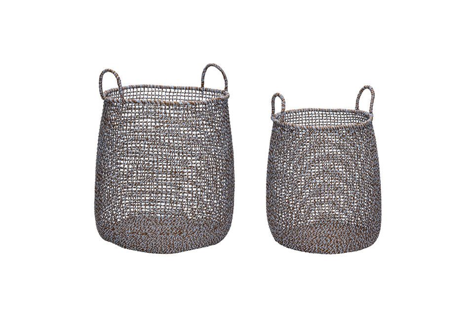 Set of 2 Mist blue rope baskets Hübsch