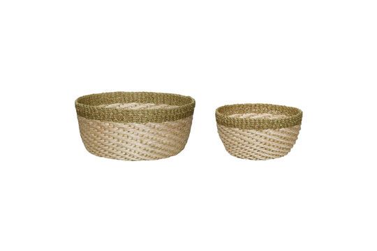 Set of 2 natural fiber baskets khaki Palm Clipped