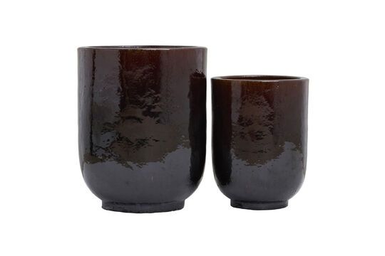 Set of 2 Pho dark brown ceramic planters Clipped