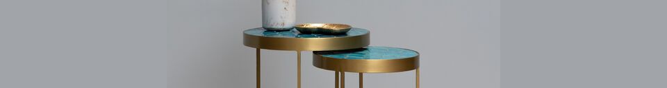 Material Details Set of 2 Praia blue and gold ceramic side tables