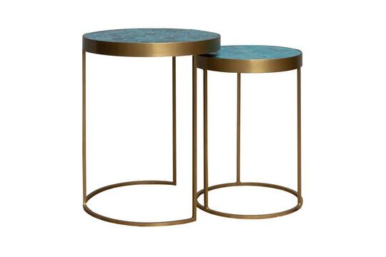 Set of 2 Praia blue and gold ceramic side tables Clipped