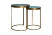 Miniature Set of 2 Praia blue and gold ceramic side tables 4