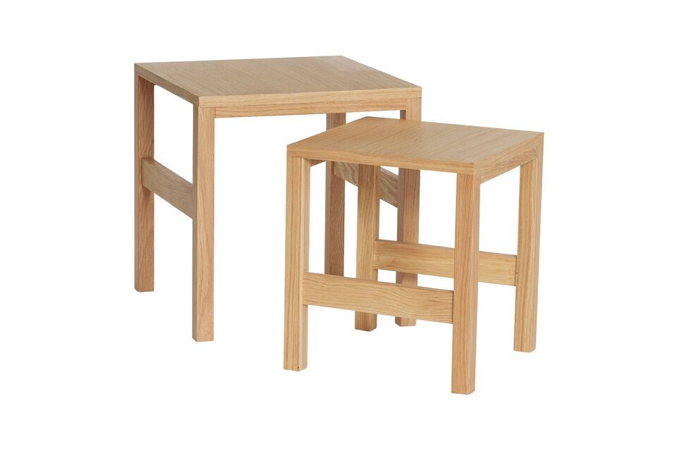 Redefine the aesthetics of your living space with the Puzzle set of 2 light oak veneer side tables