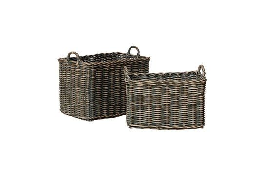 Set of 2 Pyrenees green rattan baskets Clipped