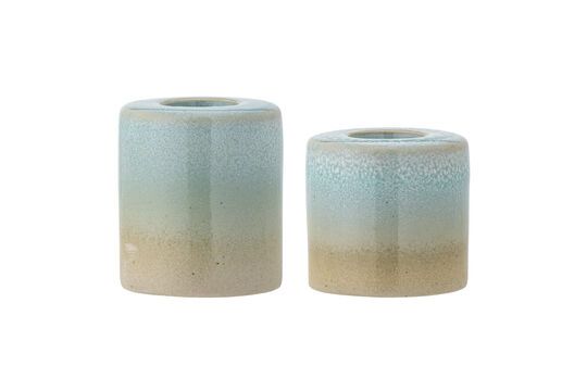 Set of 2 Safie green stoneware candleholders Clipped