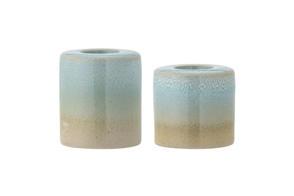 Set of 2 Safie green stoneware candleholders Bloomingville