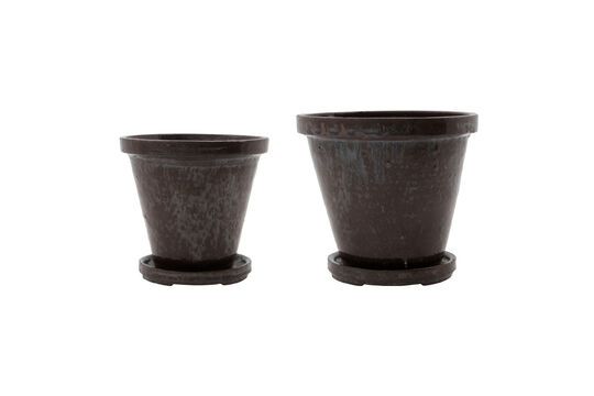 Set of 2 small Flower planters in brown stoneware Clipped