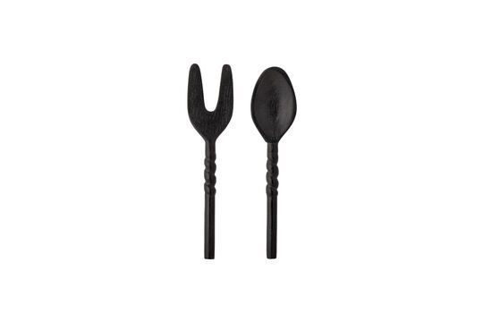 Set of 2 Tiane black mango wood salad servers Clipped