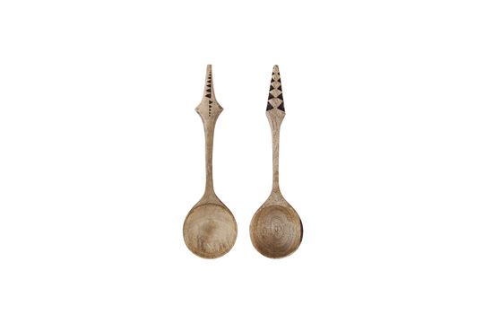 Set of 2 Tribo carved light wood salad spoons Clipped