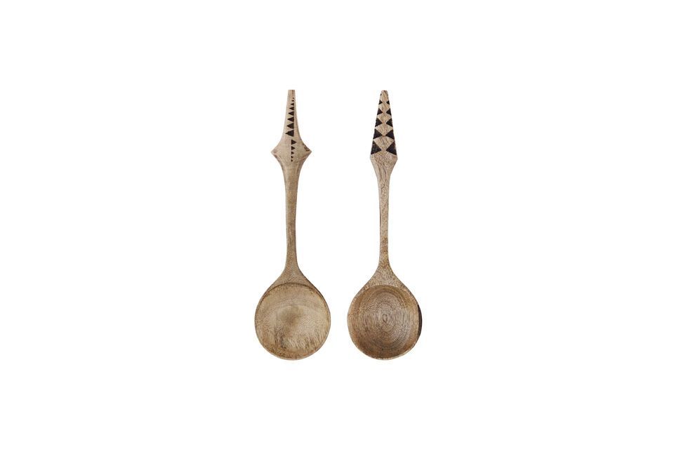 Set of 2 Tribo carved light wood salad spoons Madam Stoltz